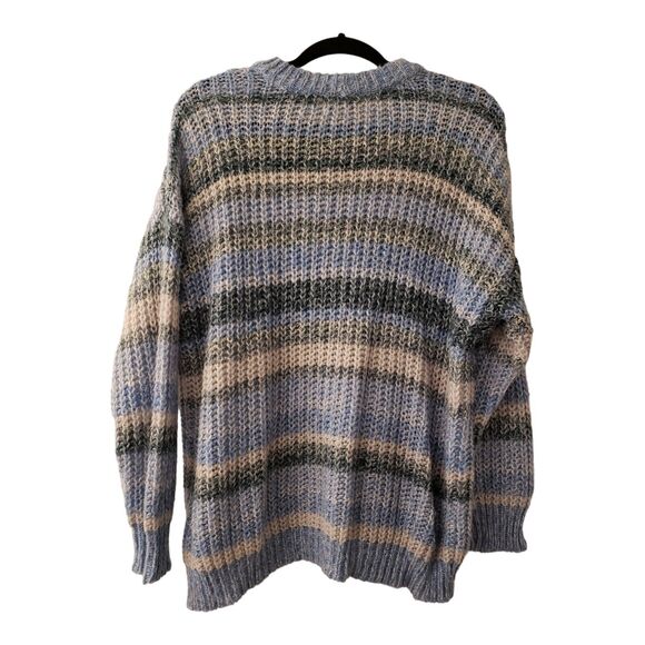 American Eagle Women's Fuzzy Blue Striped Sweater Oversized Knit Small - Picture 2 of 9